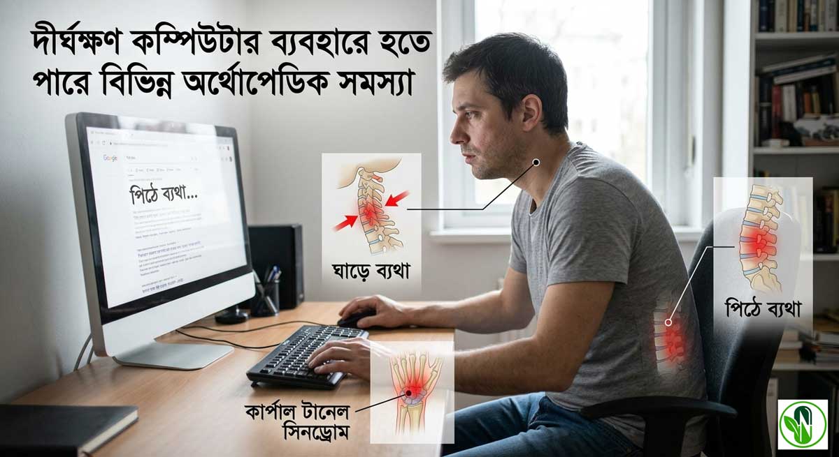 দীর্ঘক্ষণ কম্পিউটার ব্যবহারে হতে পারে বিভিন্ন অর্থোপেডিক সমস্যা