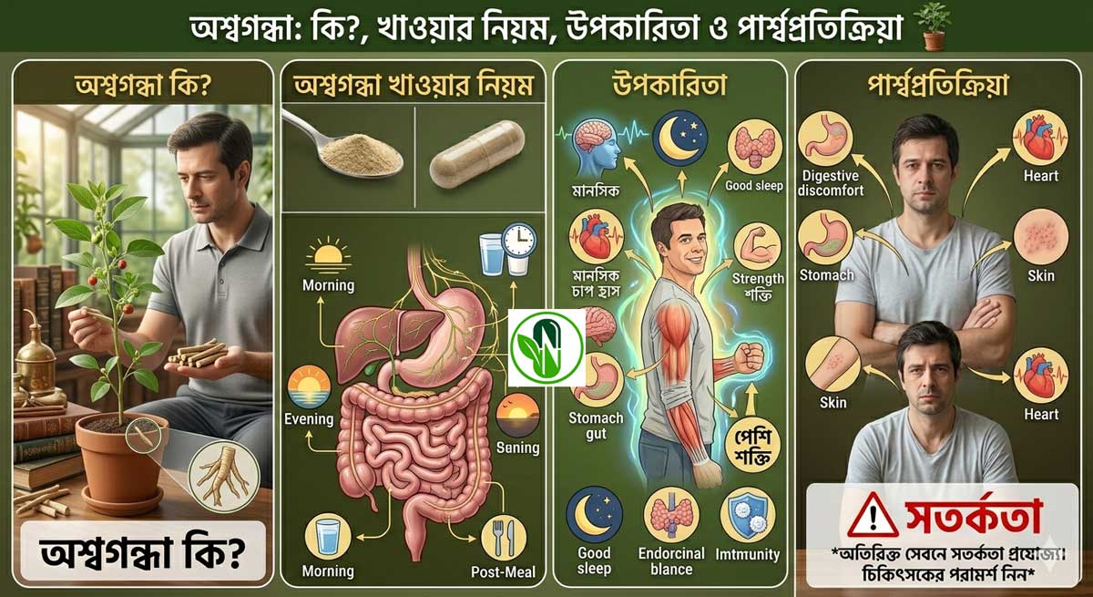 অশ্বগন্ধা কি? অশ্বগন্ধা খাওয়ার নিয়ম, উপকারিতা ও পার্শ্বপ্রতিক্রিয়া